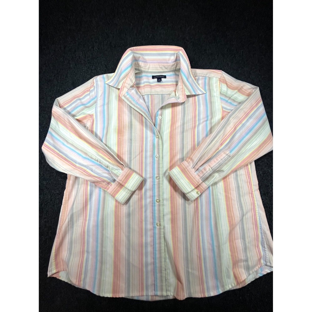 Lands' End Shirt Women XL 18-20 Multicolor Striped Long Sleeve Classic Button Up